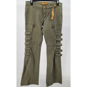 Refuge Cargo Bondage Pants Buckle Straps Flare Juniors 5 Olive Green Y2K Goth